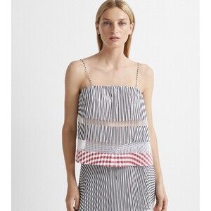 CLUB MONACO Sunburst Tank Chemise Multi Pleated Striped Cropped Cami $139 Small